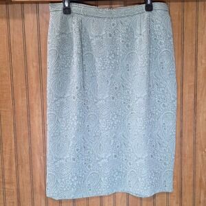 Paisley Skirt Green Back Zip Career Pencil Textured Knee Length Size 12‎
